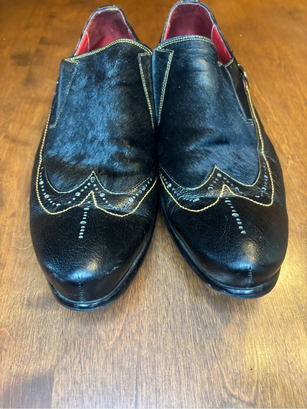 Men's Black Haircalf Wingtip Slip-On Dress Shoes